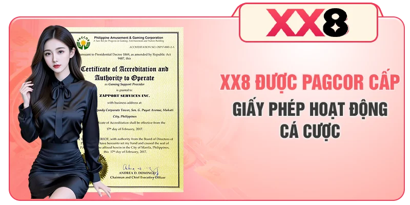 XX8 được PAGCOR cấp giấy phép hoạt động cá cược